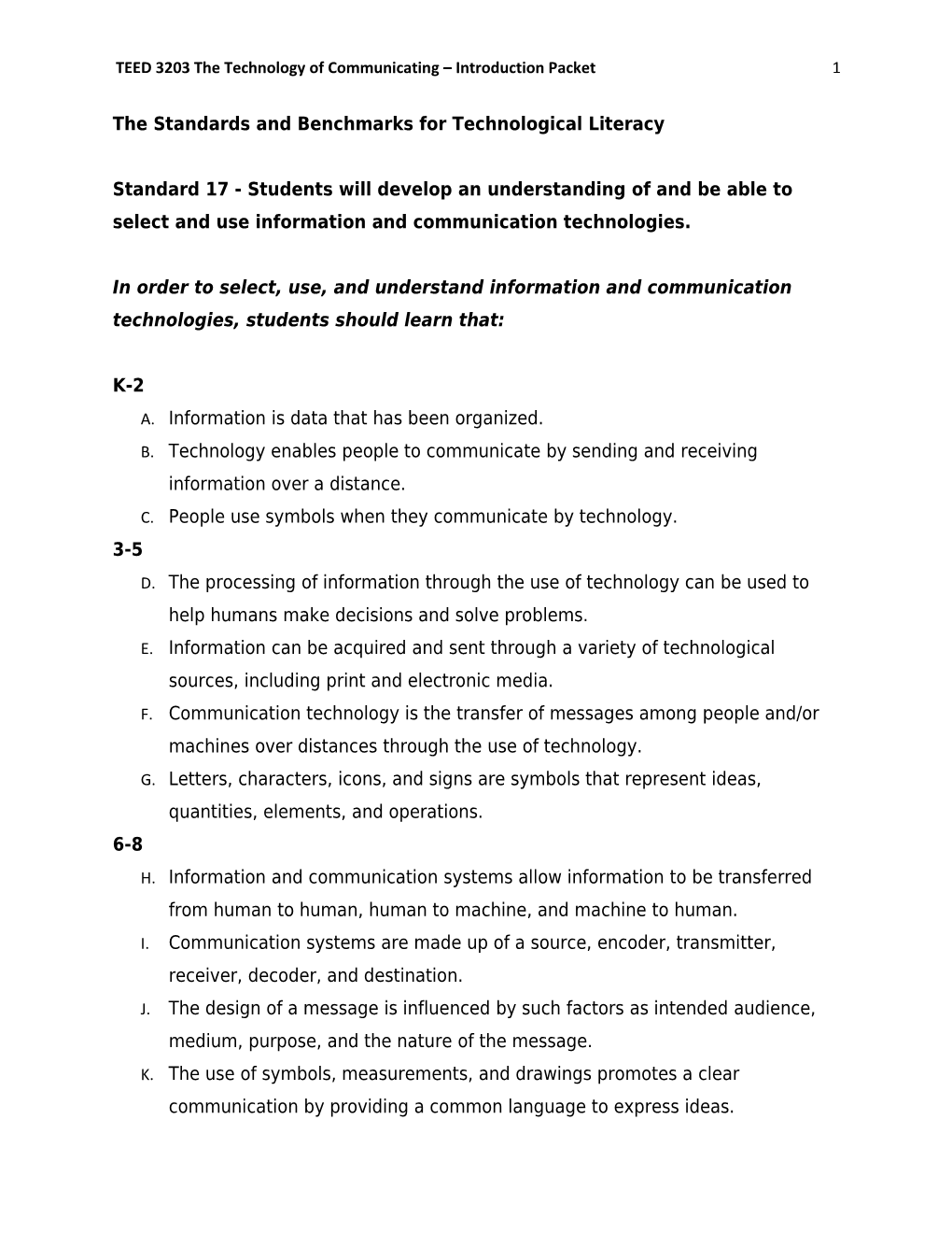 The Standards and Benchmarks for Technological Literacy