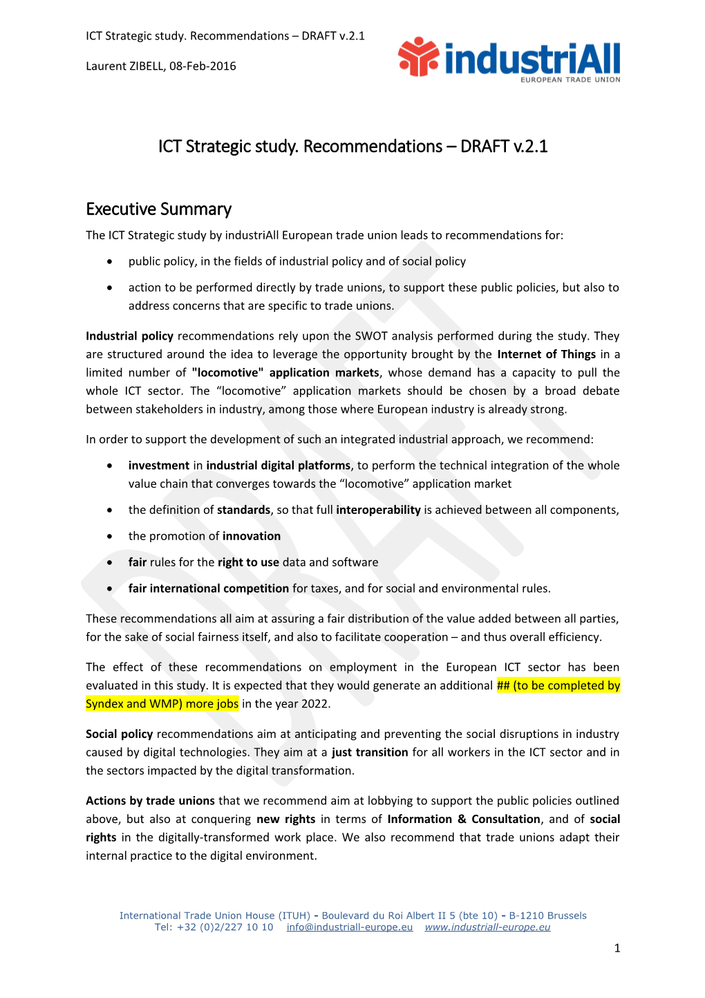 ICT Strategic Study. Recommendations DRAFT V.2.1