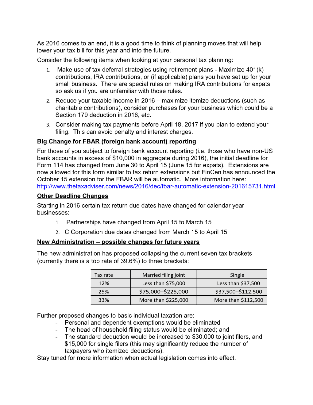 Consider the Following Items When Looking at Your Personal Tax Planning