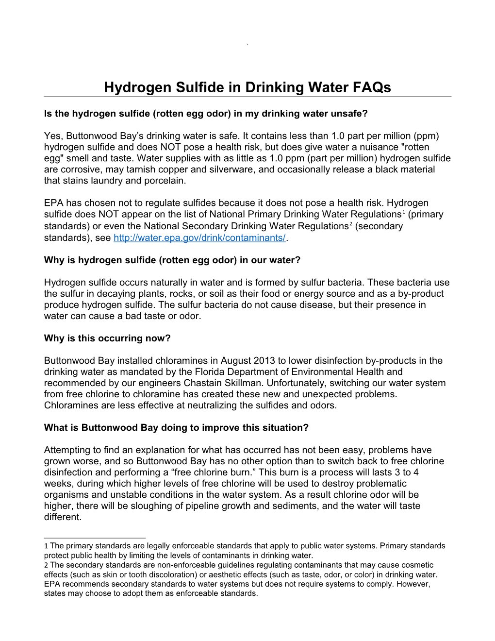 Hydrogen Sulfide in Drinking Water Faqs
