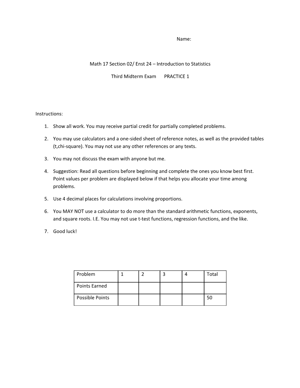 Math 17 Section 02/ Enst 24 Introduction to Statistics