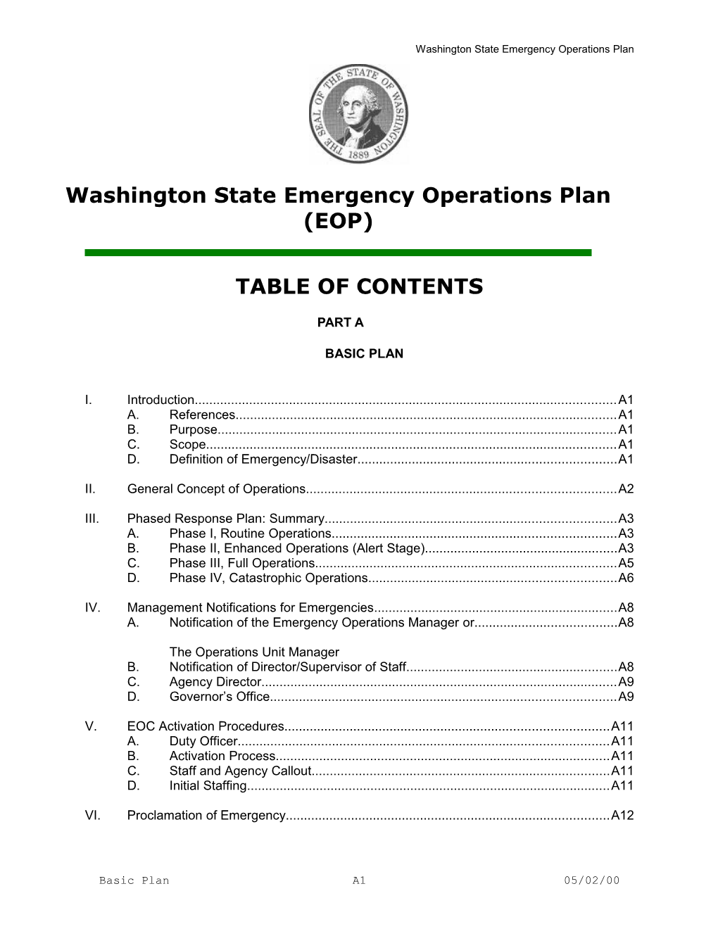 Washingtonstate Emergency Operations Plan (EOP)