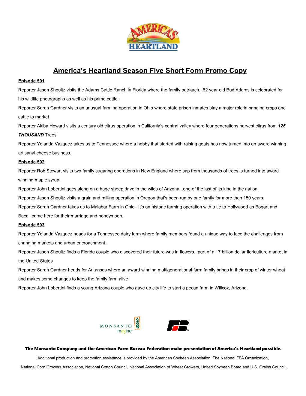 America S Heartland Season Five Short Form Promo Copy