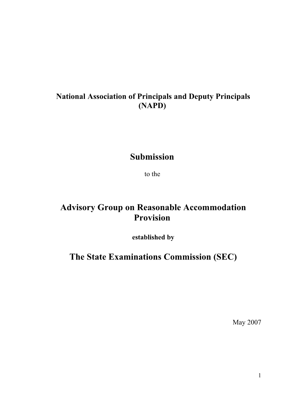 Submission to the Advisory Group on Reasonable Accommodation Provision for Candidates In