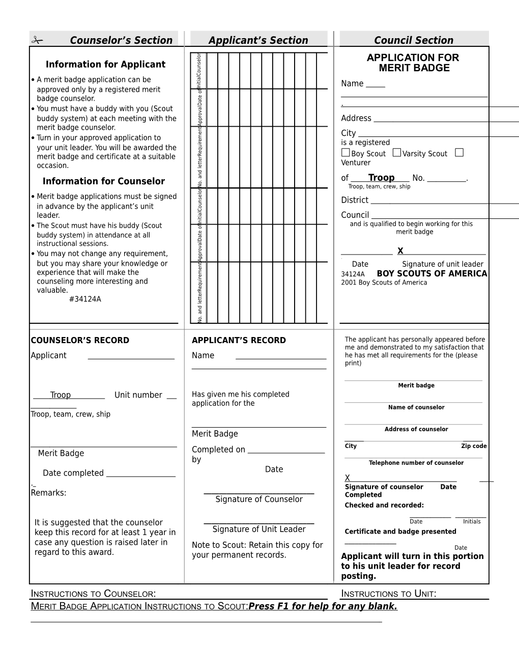 Merit Badge Application 34124A