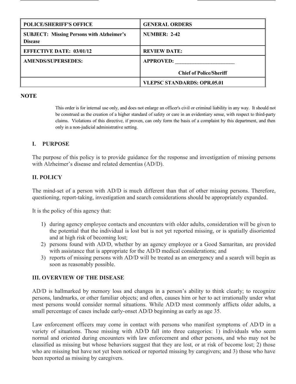 This Order Is for Internal Use Only, and Does Not Enlarge an Officer's Civil Or Criminal