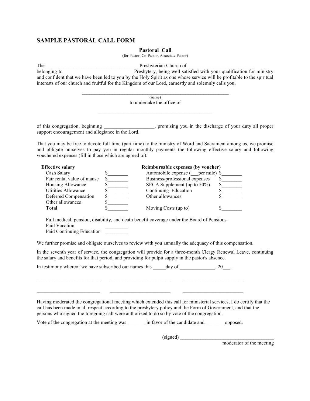 Sample Pastoral Call Form