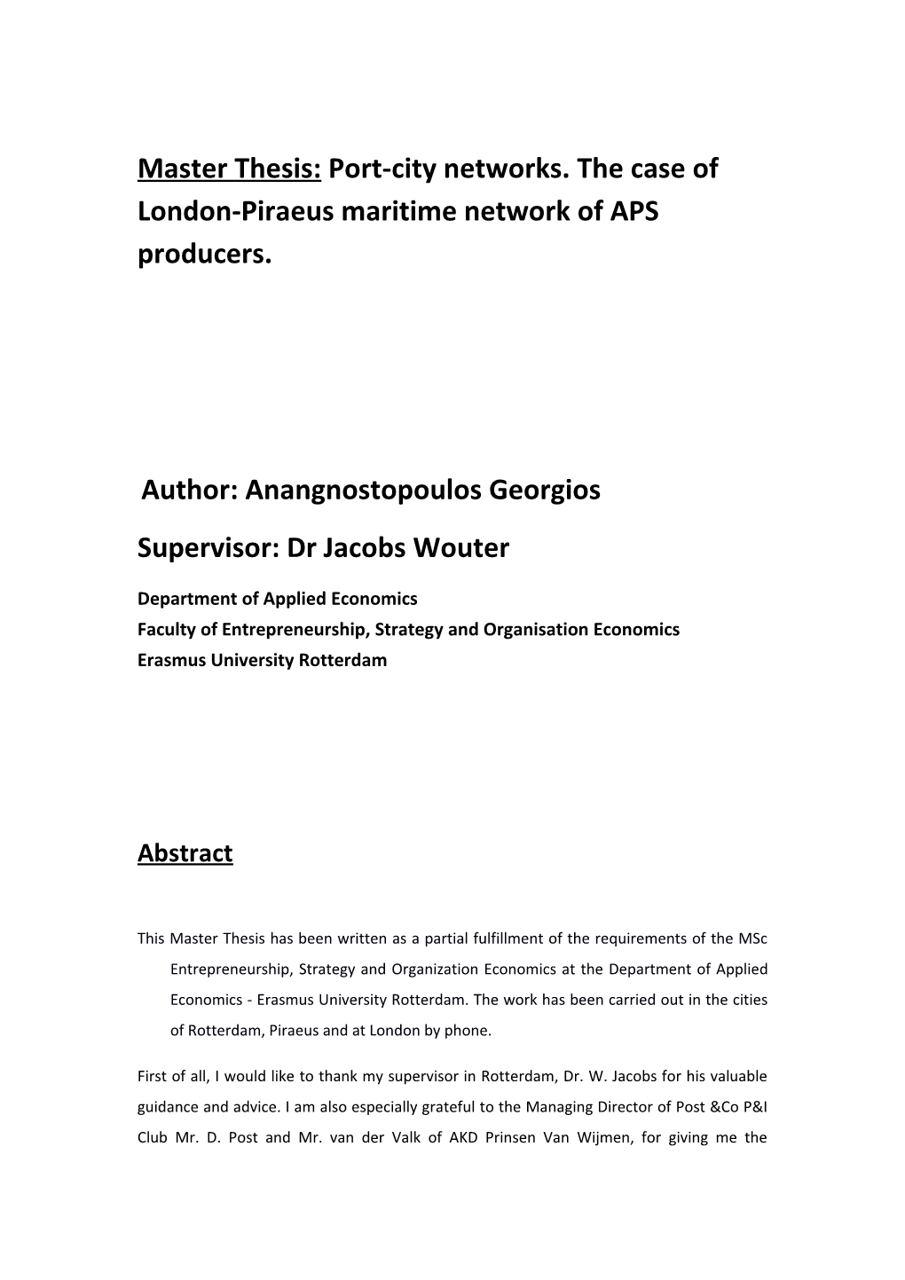 Master Thesis: Port-City Networks