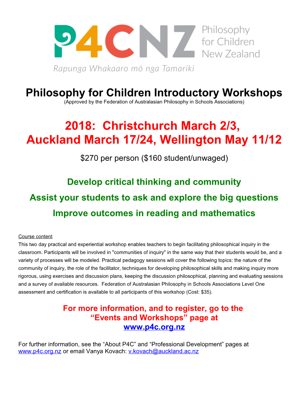 Philosophy for Children Introductory Workshops