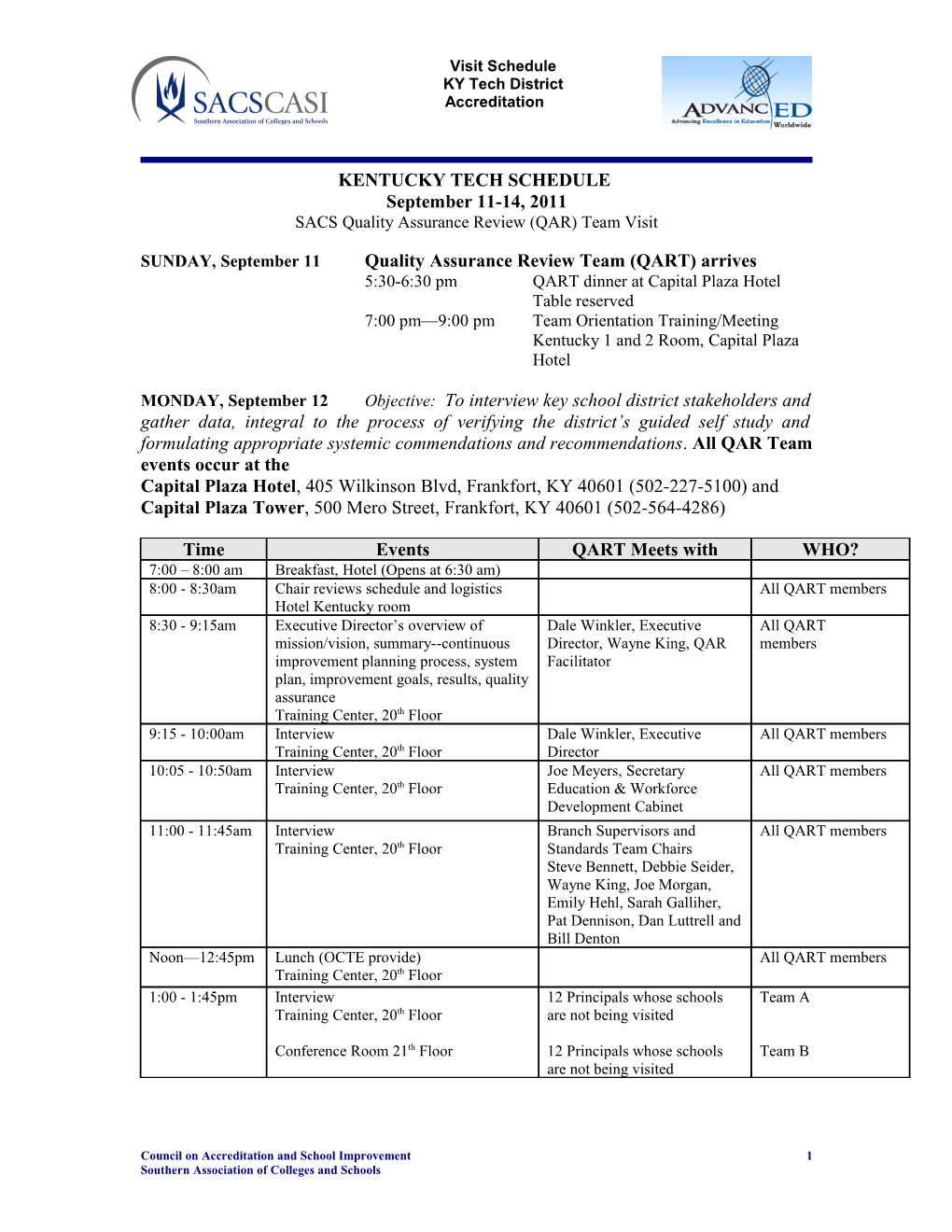 Sample Visit Schedule