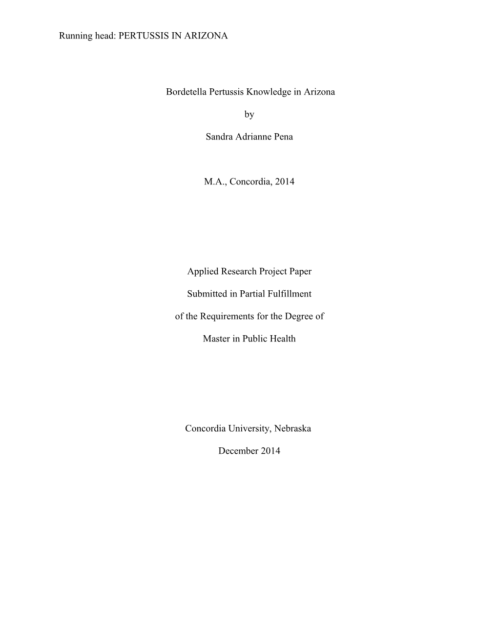 Bordetella Pertussis Knowledge in Arizona A1 A2