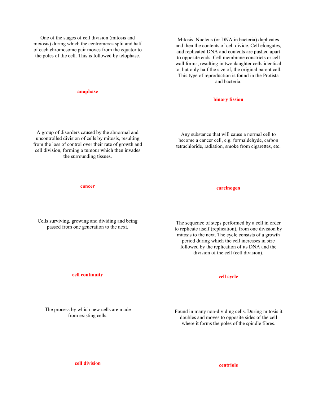 Biology Cards Cell Division Question