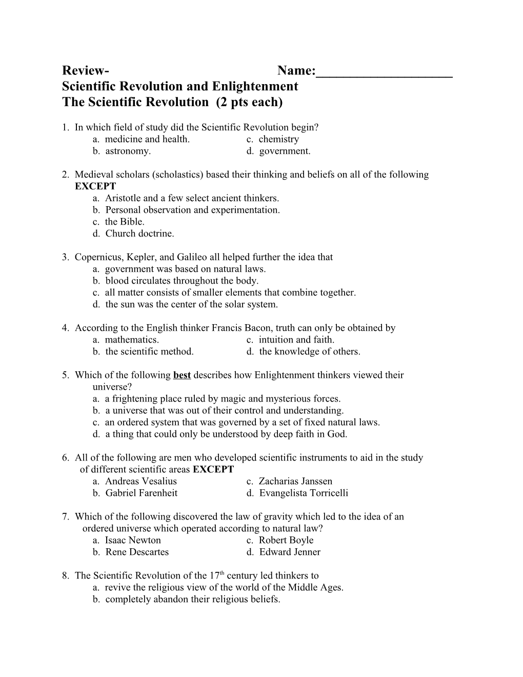 Scientific Revolution and Enlightenment