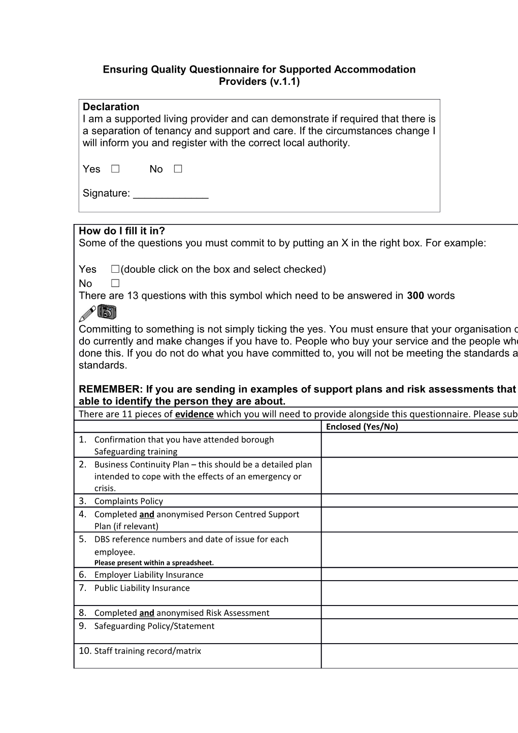 Ensuring Quality Questionnaire for Supported Accommodation Providers (V.1.1)