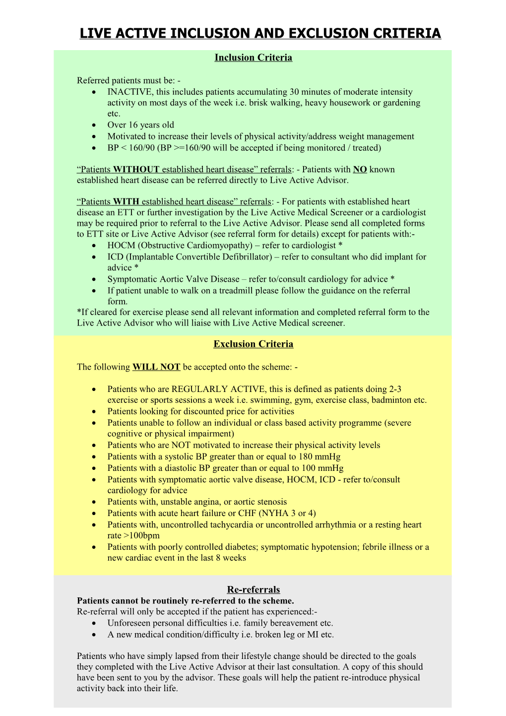 Live Active Exercise Referral Scheme Referral Procedures