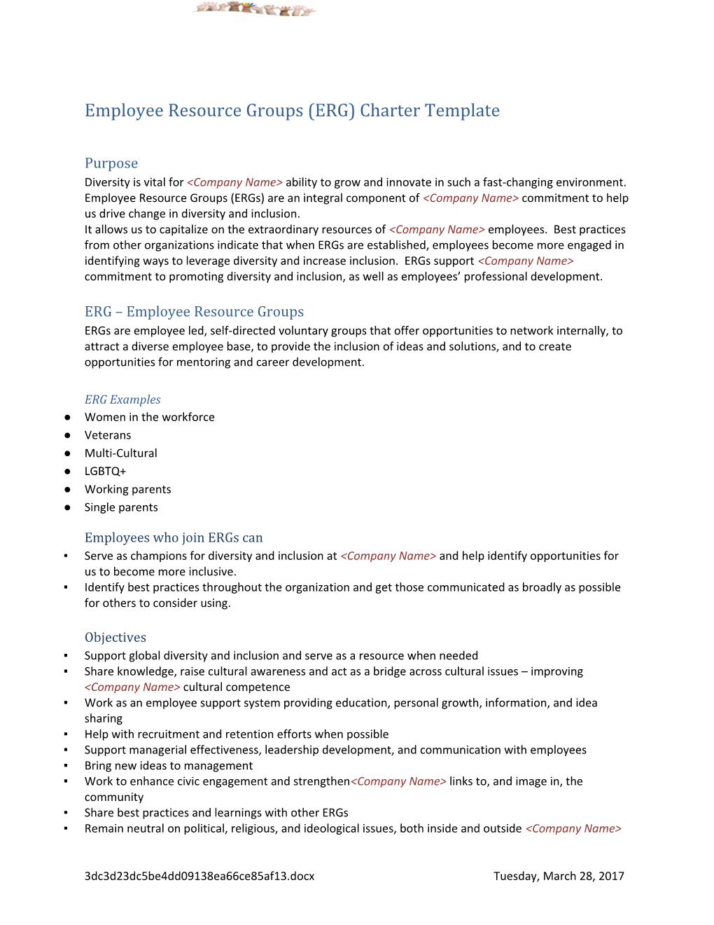 Employee Resource Groups (ERG) Charter Template