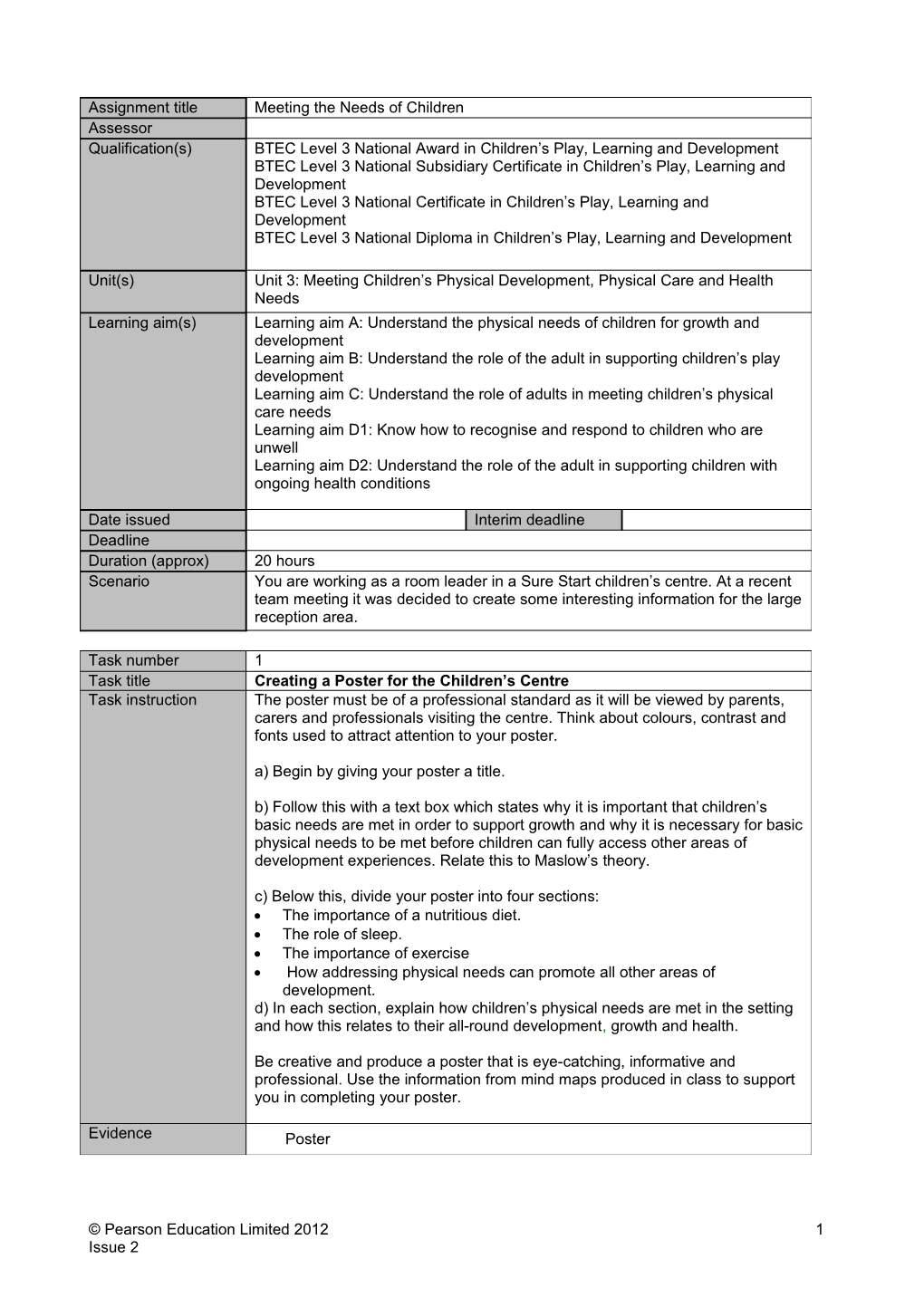 Authorised Assignment Brief - Unit 3 - Learning Aim A,B,C,D