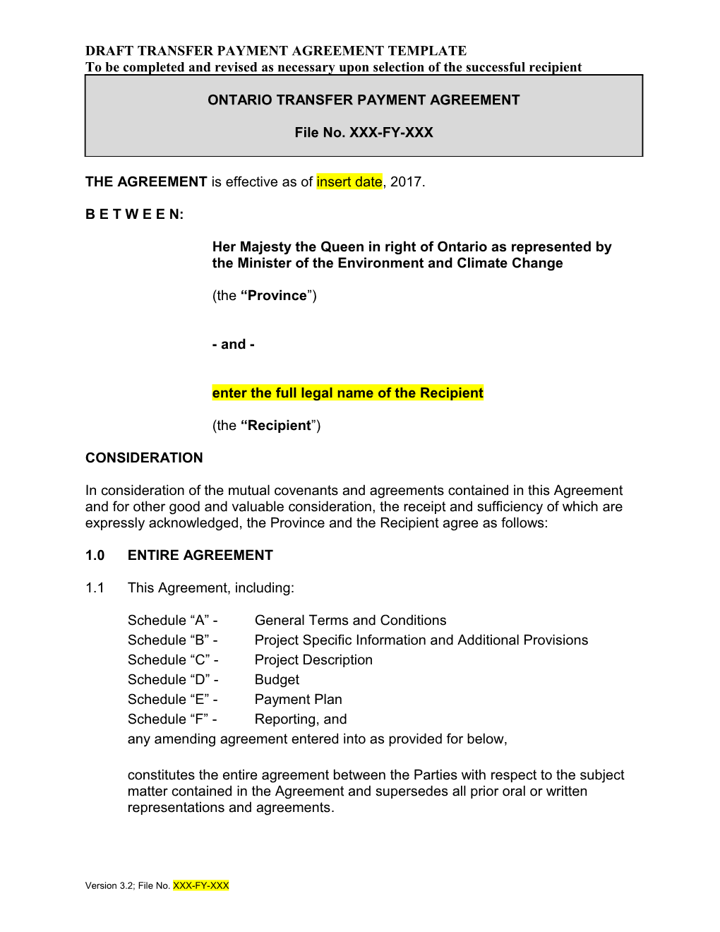Transfer Payment Agreement Template