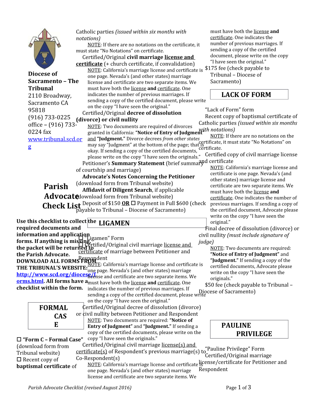 Diocese of Sacramento the Tribunal