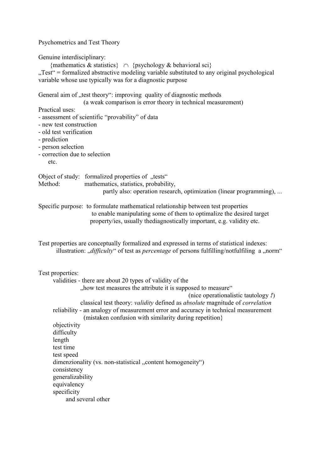 Psychometrics and Test Theory