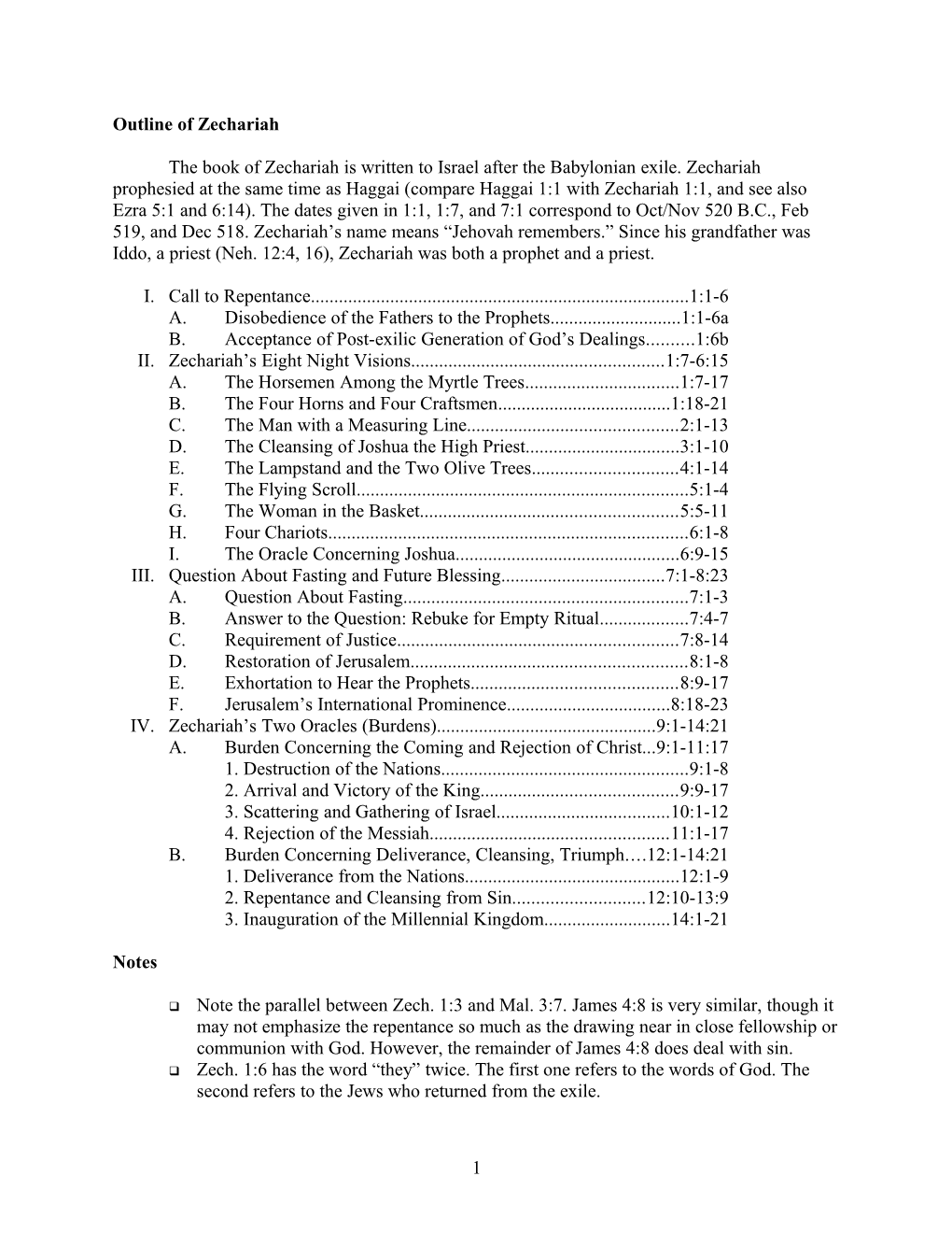 Outline of Zechariah