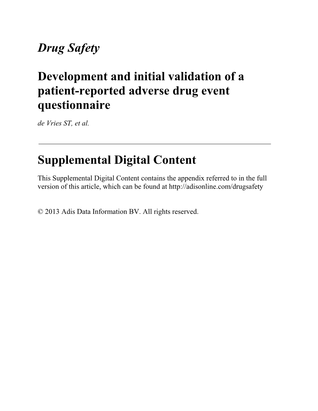 Development and Initial Validation of a Patient-Reported Adverse Drug Event Questionnaire