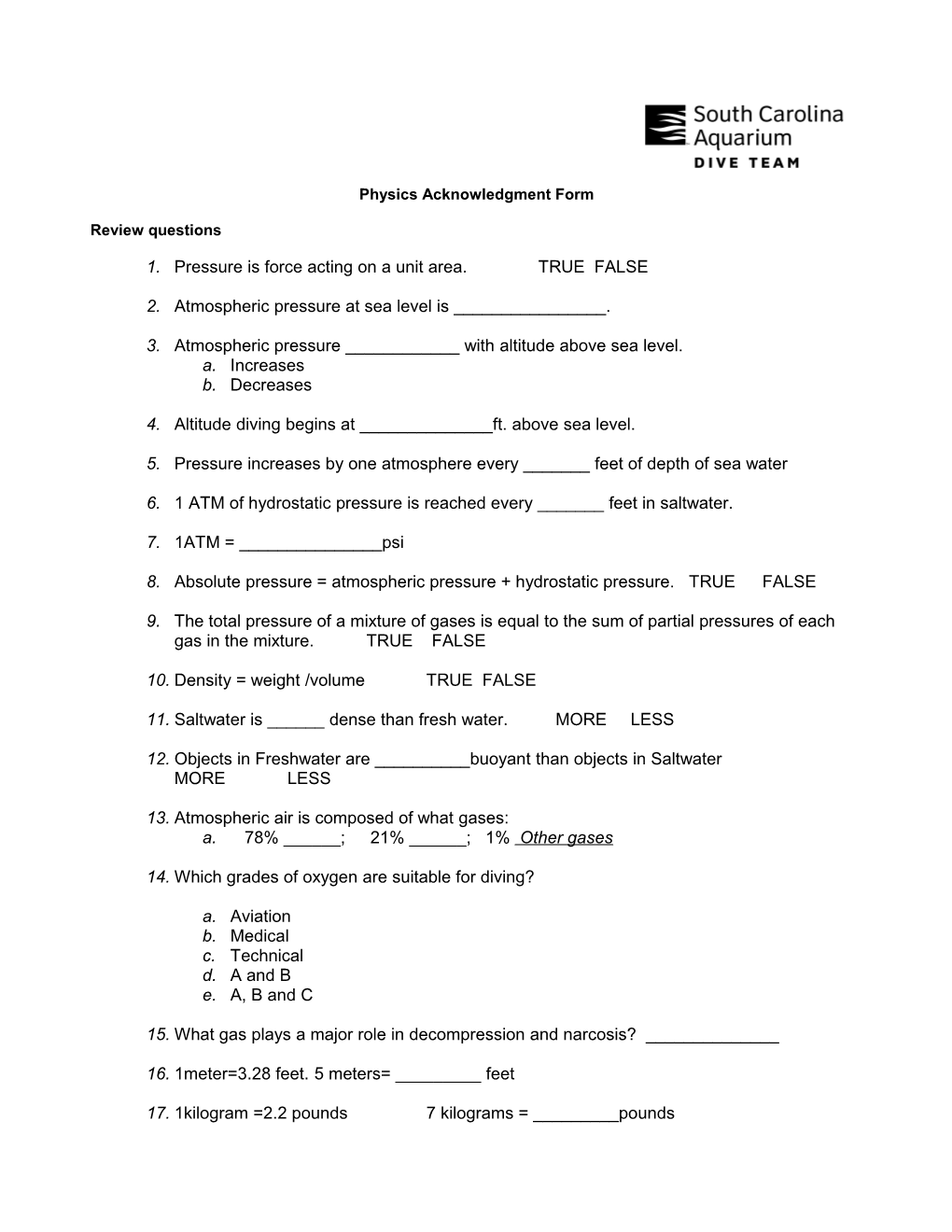 Physicsacknowledgment Form