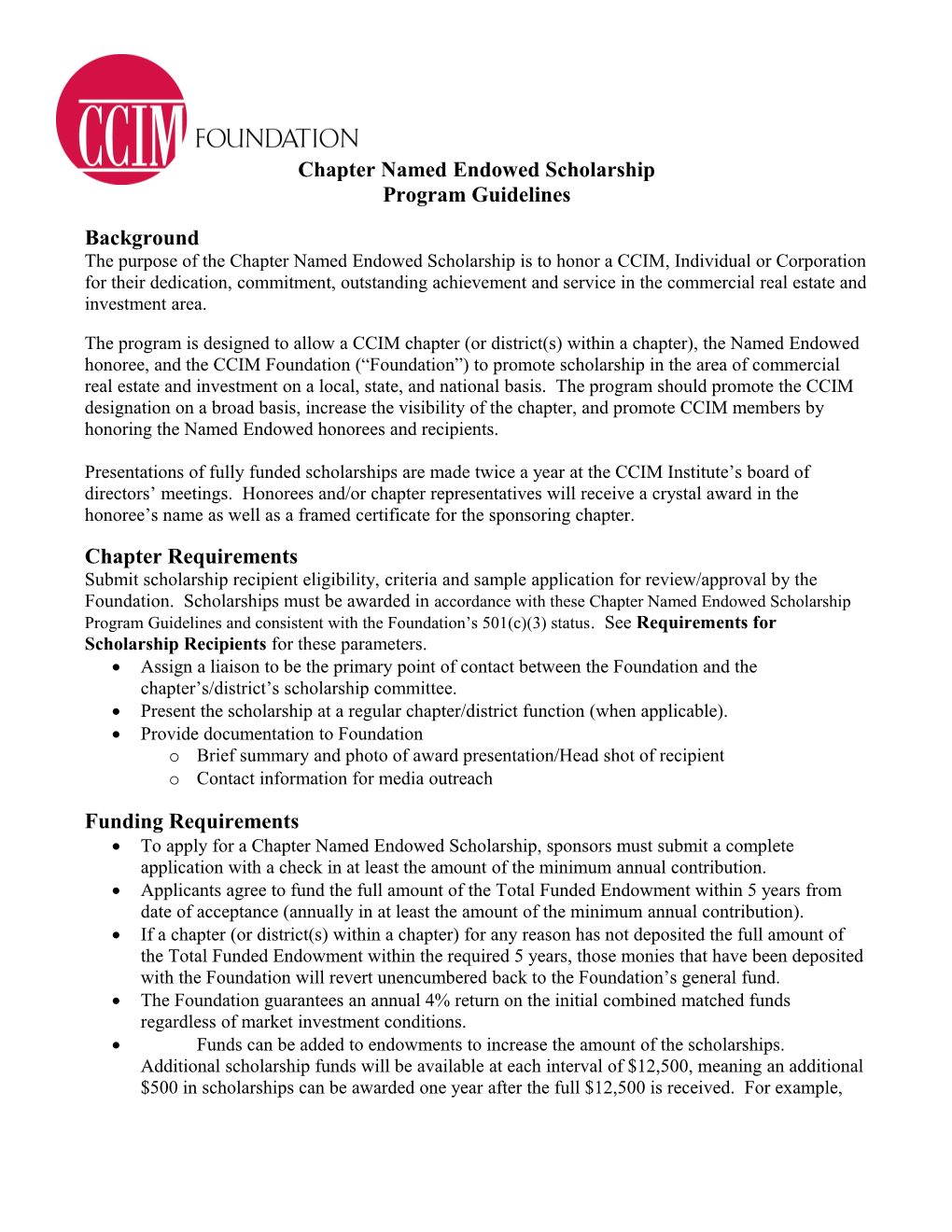 Chapter Named Endowed Scholarship Programguidelines