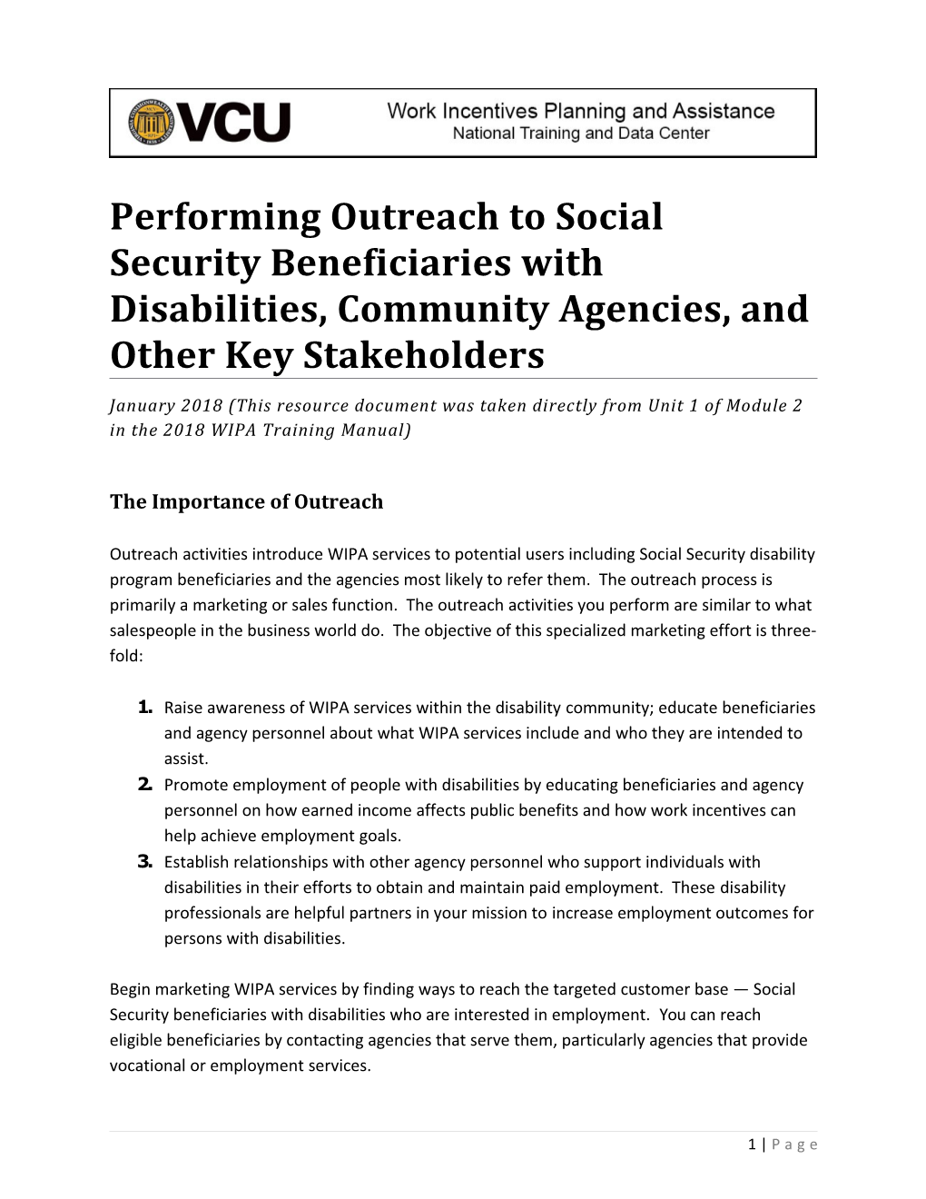 Performing Outreach to Social Security Beneficiaries with Disabilities, Community Agencies