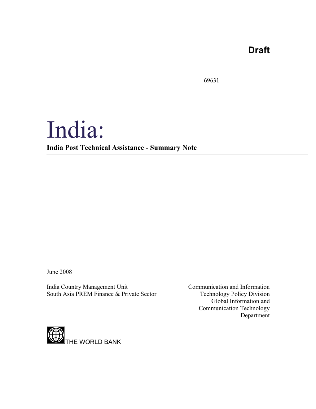 India Post Technical Assistance - Summary Note