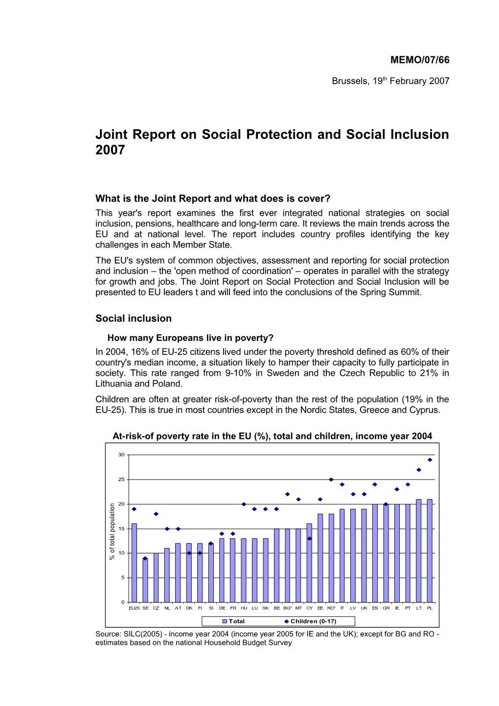 Joint Report on Social Protection and Social Inclusion 2007