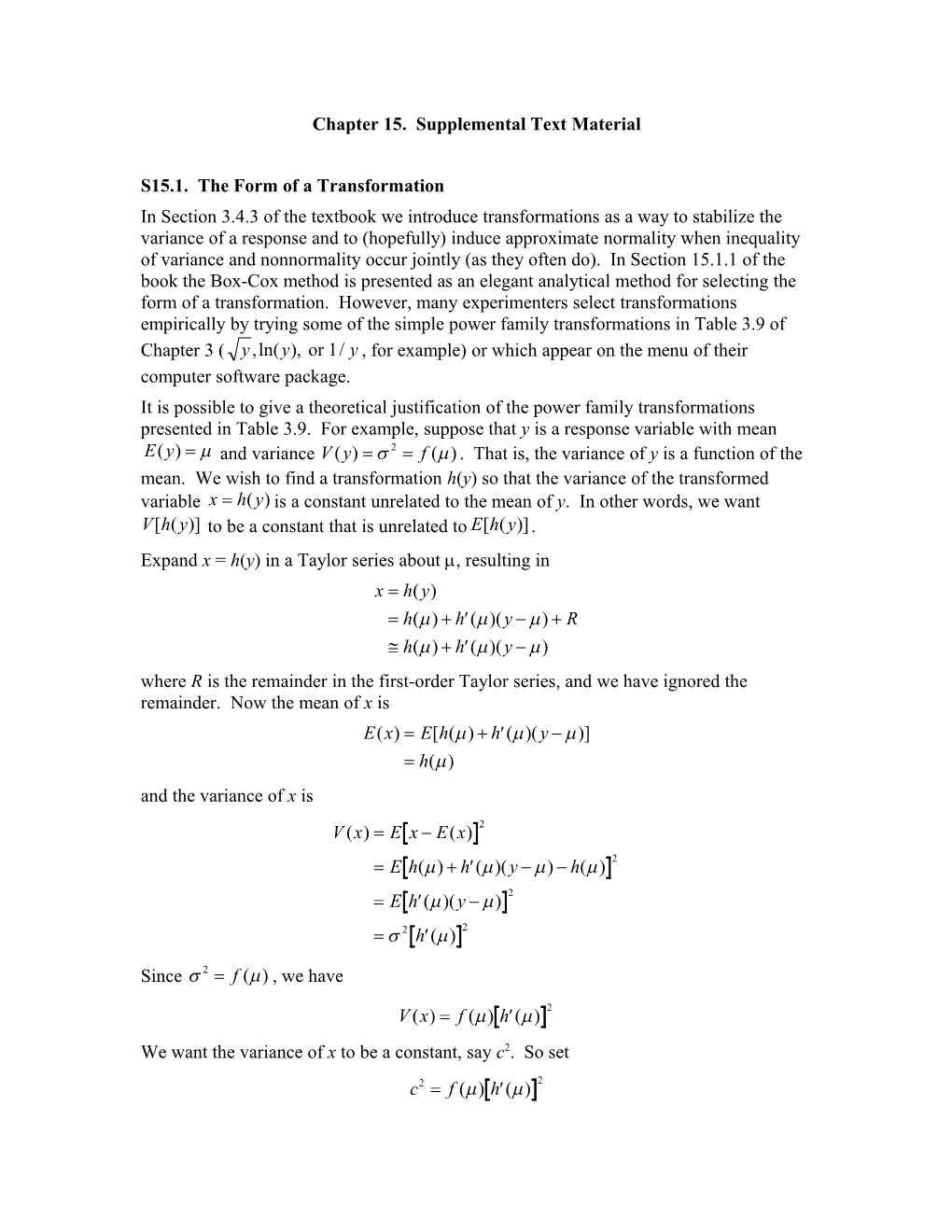 Chapter 15. Supplemental Text Material