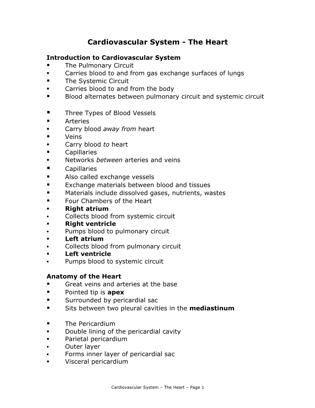 Introduction to Cardiovascular System