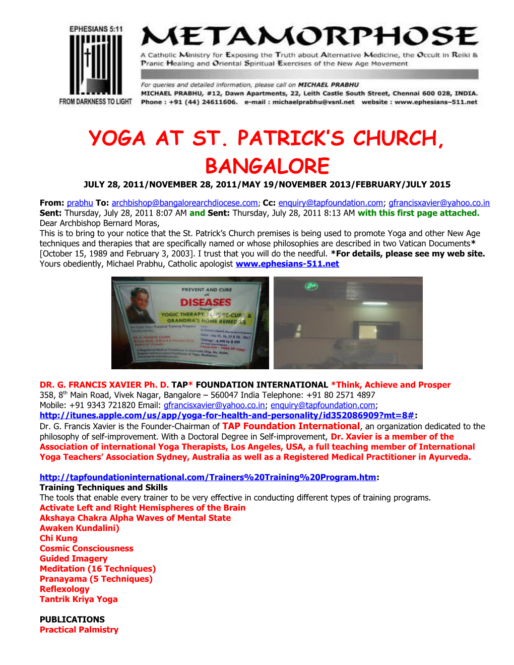 Yoga at St. Patrick S Church, Bangalore