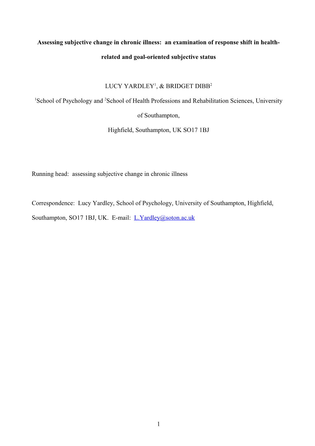 Assessing Subjective Change in Chronic Illness: an Examination of Response Shift In