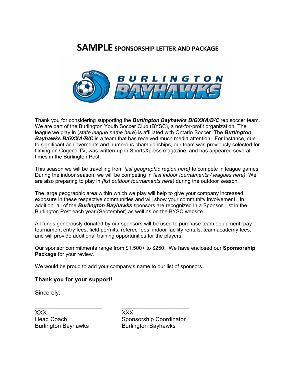 Sample Sponsorship Letter and Package