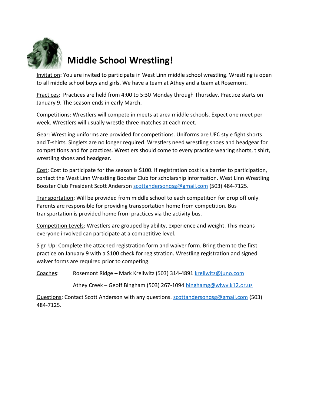 Middle School Wrestling!