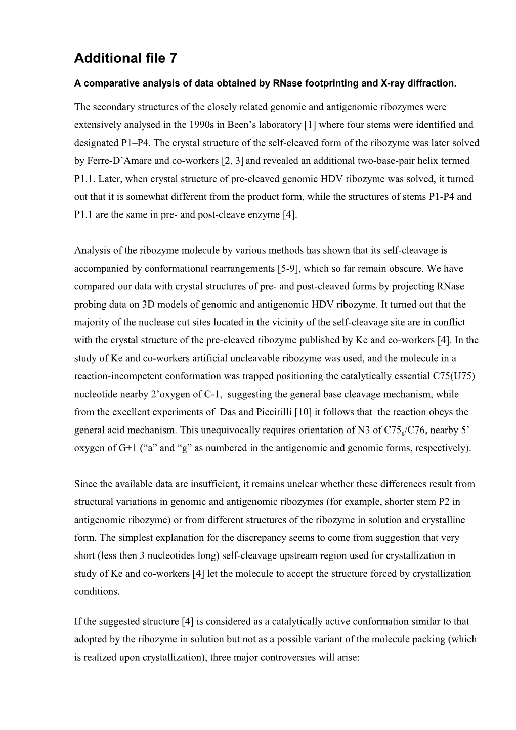 A Comparative Analysis of Data Obtained by Rnase Footprinting and X-Ray Diffraction