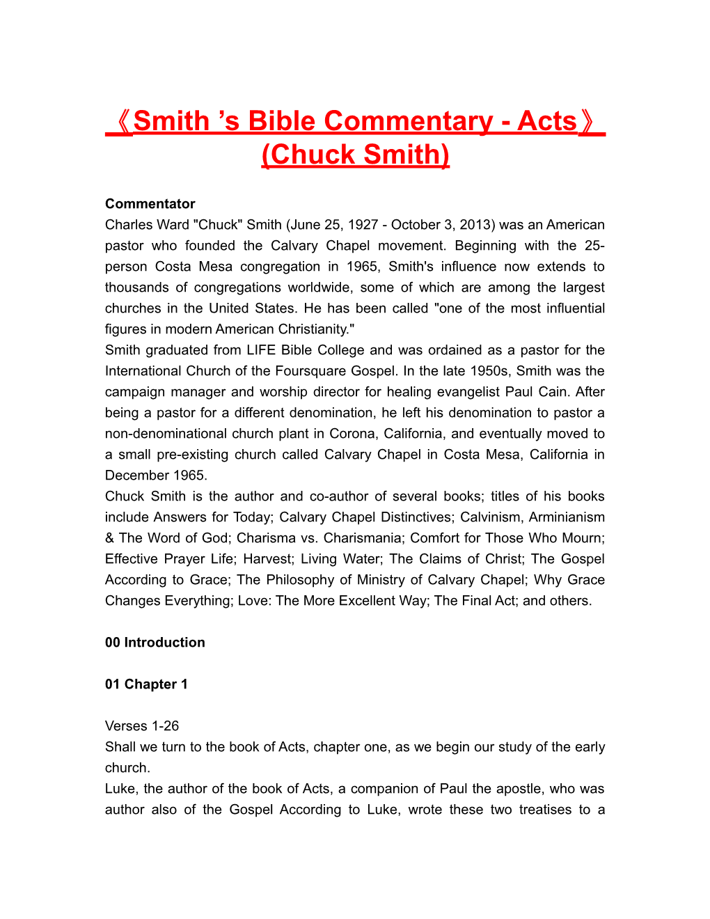 Smith S Bible Commentary - Acts (Chuck Smith)