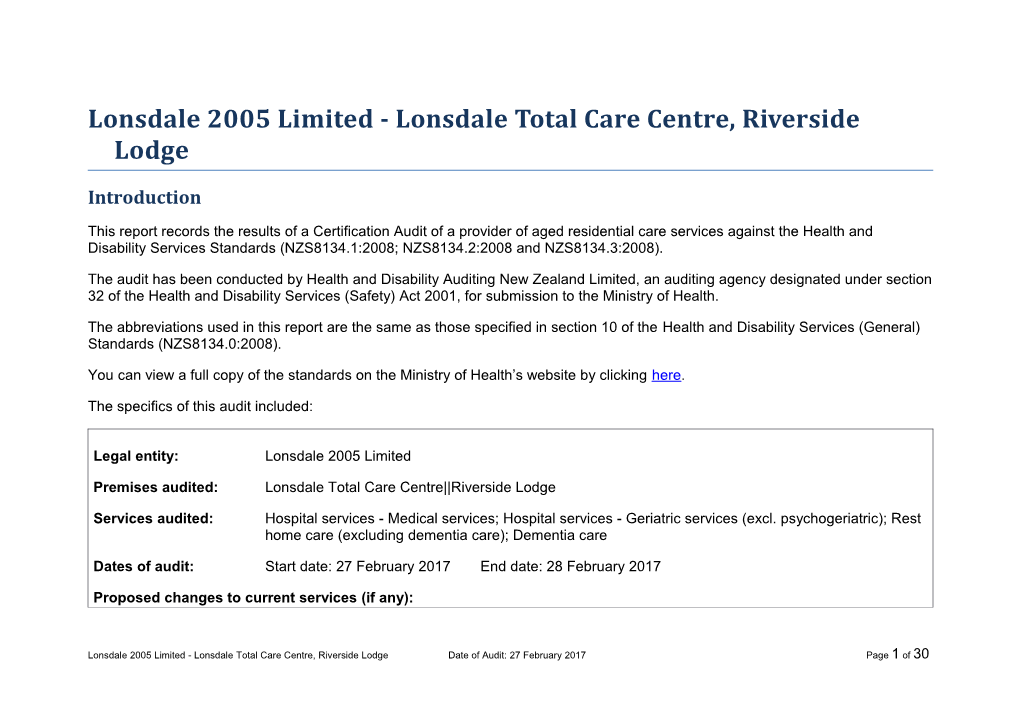 Lonsdale 2005 Limited - Lonsdale Total Care Centre, Riverside Lodge