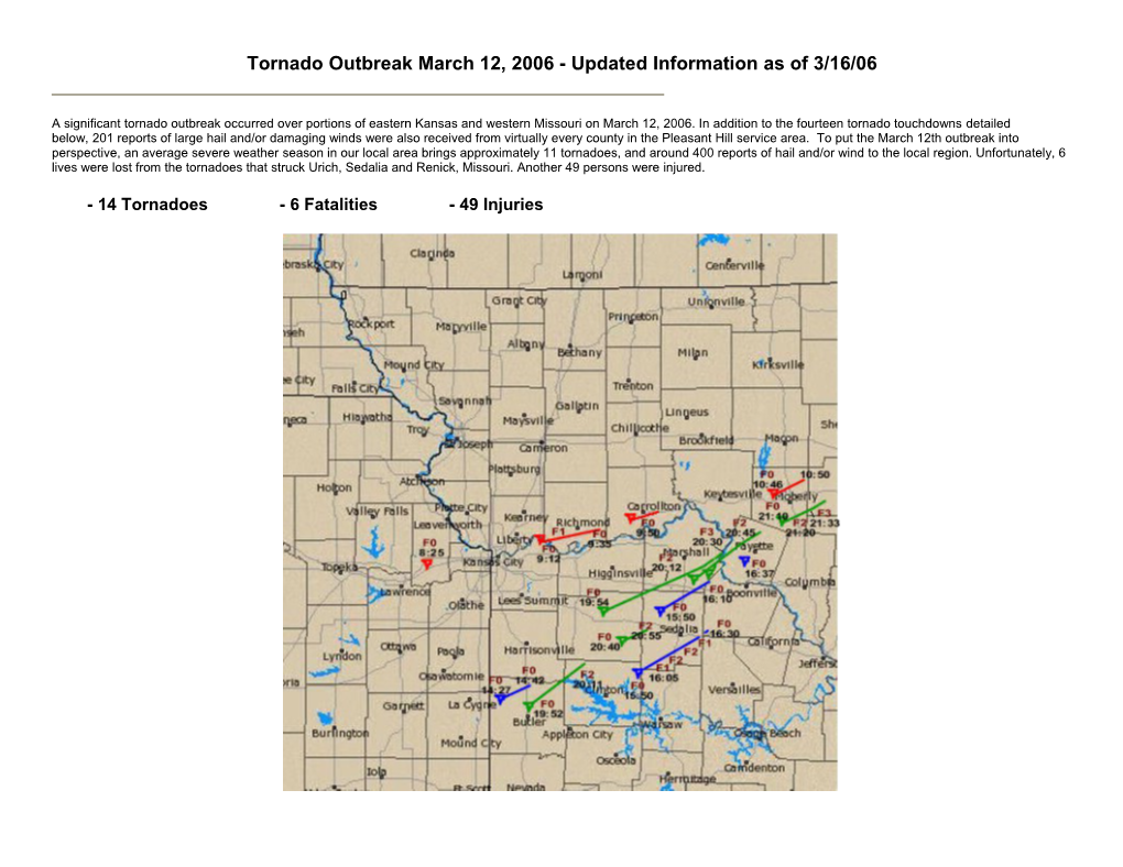 Tornado Outbreak March 12, 2006 - Updated Information As of 3/16/06