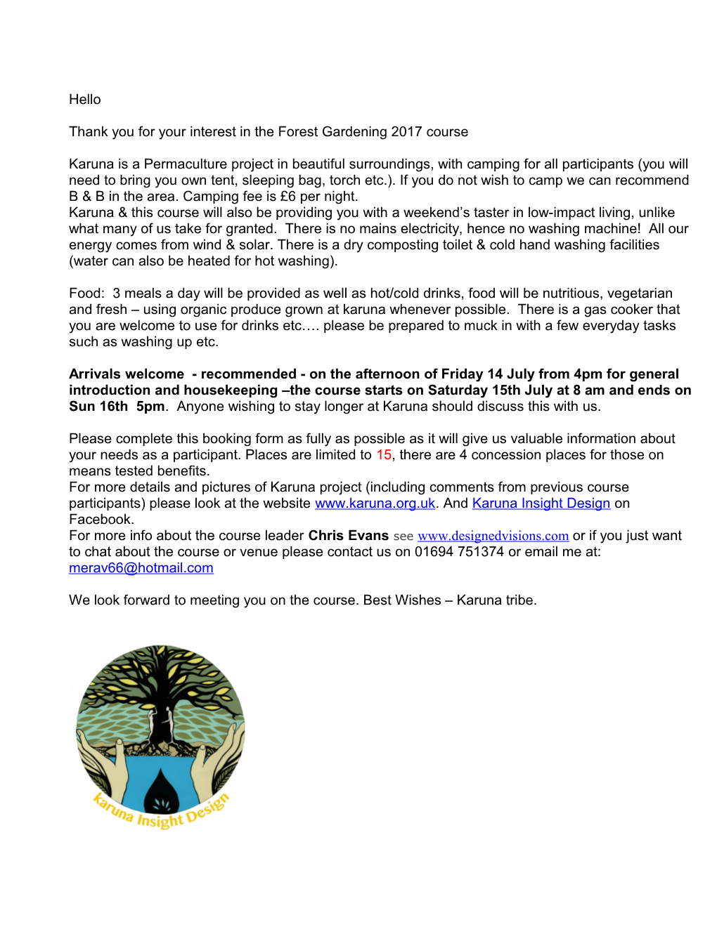 Thank You for Your Interest in the Forest Gardening 2017 Course