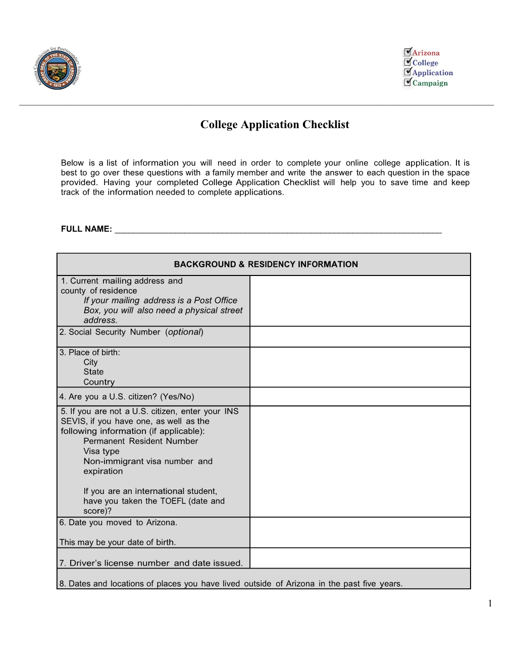 College Application Checklist