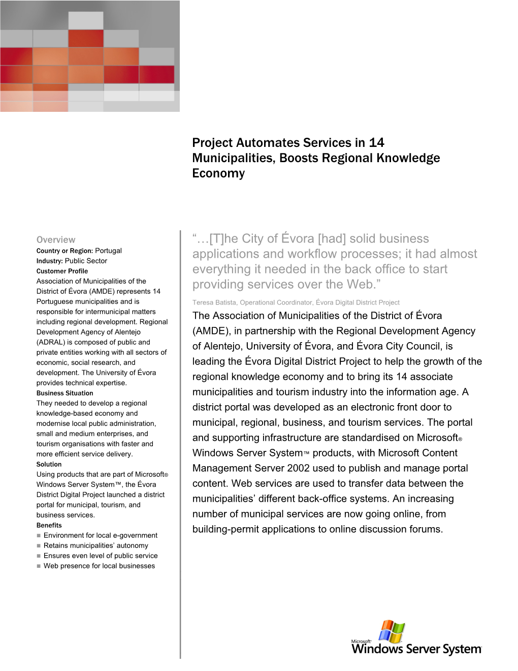 Project Automates Services in 14 Municipalities, Boosts Regional Knowledge Economy