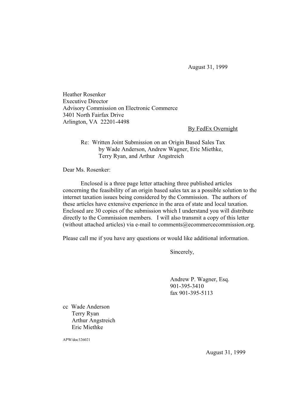 Letter to Commission on Submission