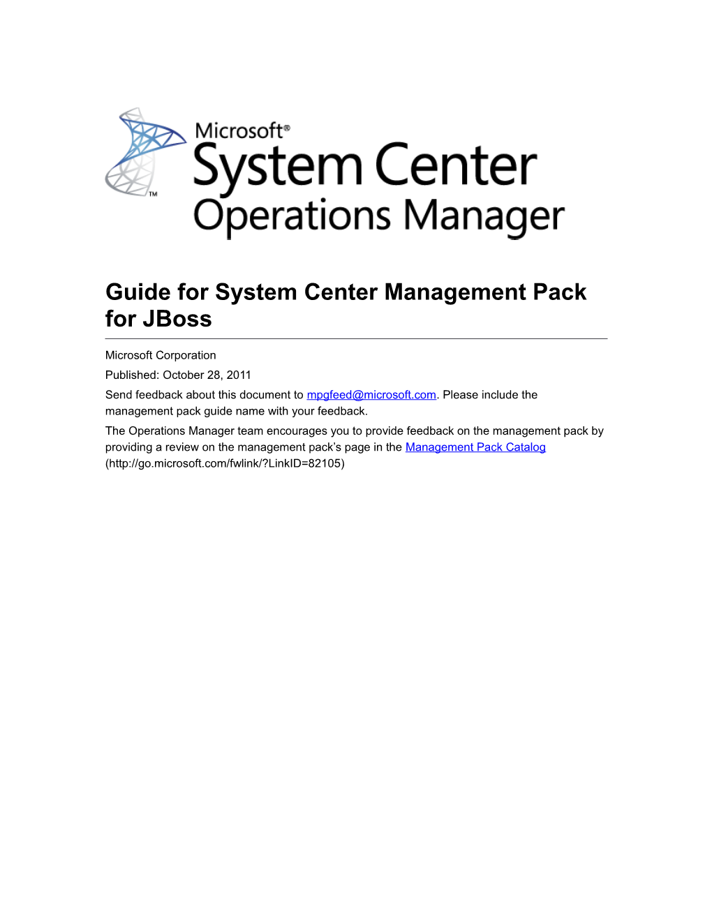 Guide for System Center Management Pack for Jboss