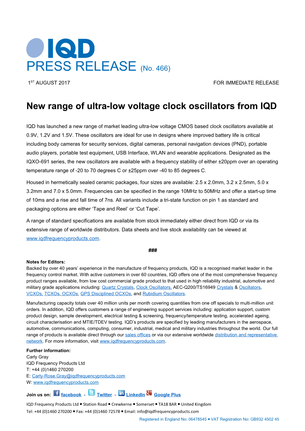 New Range of Ultra-Low Voltage Clock Oscillators from IQD