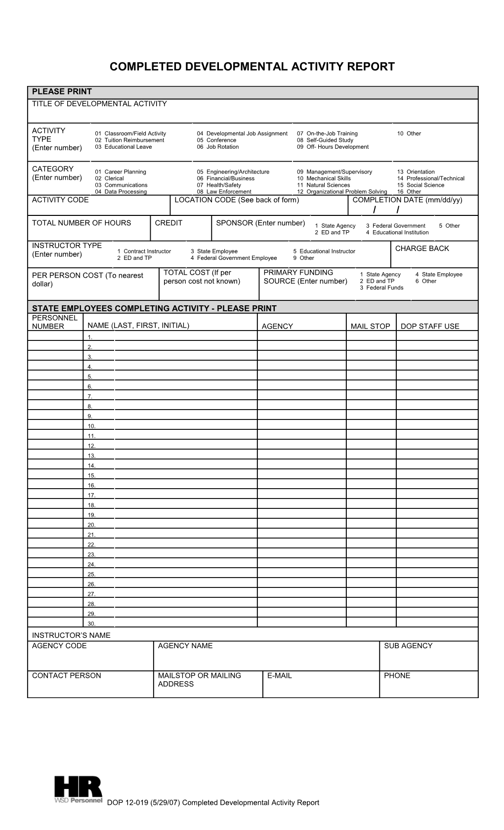 Completed Developmental Activity Report