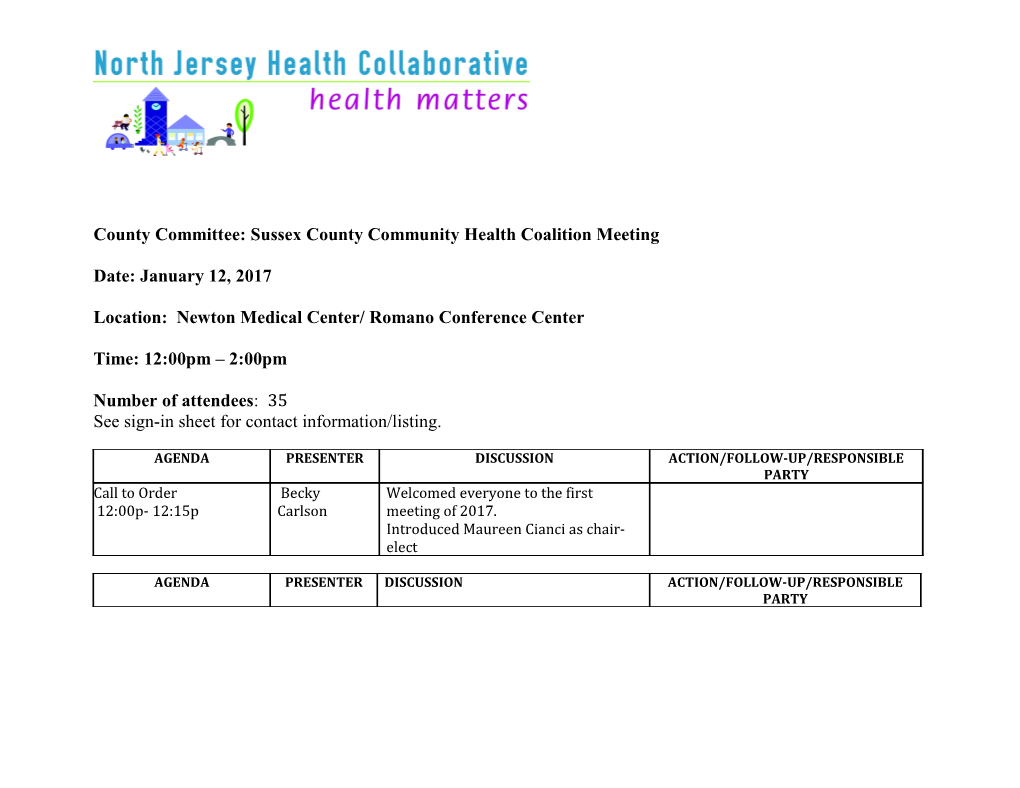 County Committee: Sussex County Community Health Coalition Meeting