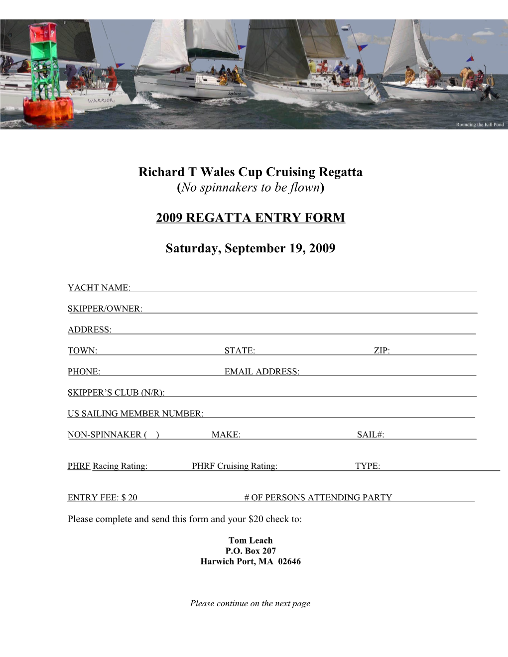 Masons Isalnd Yacht Club Regatta Entry Form